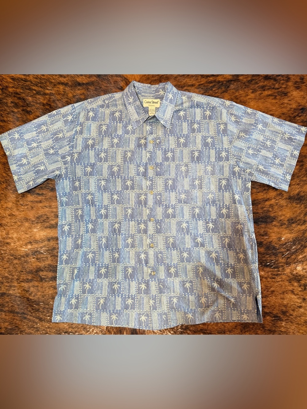 Vintage Hawaiian Shirt Cooke Street Honolulu Mens XL Cotton Palm Tree pattern
